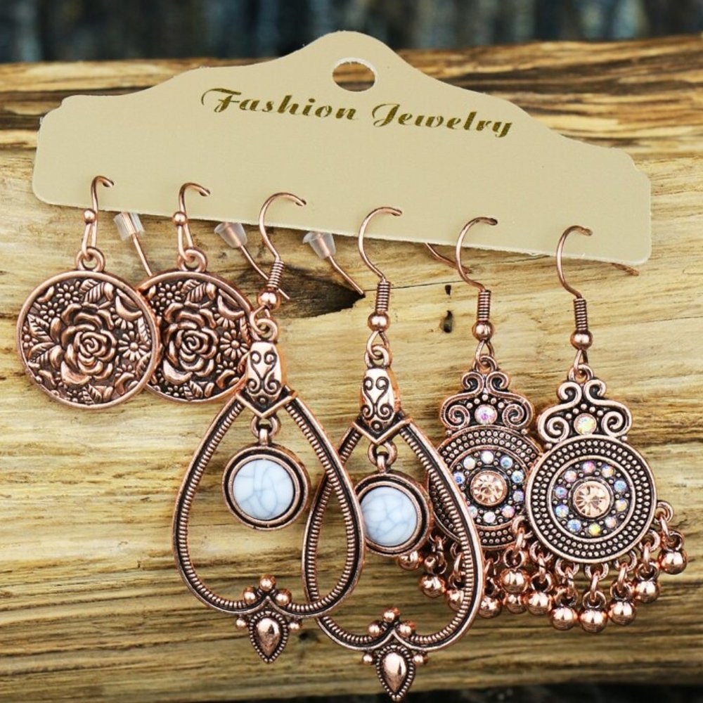 Flower Engraved Drop Earrings (3) - Picture 1 of 3